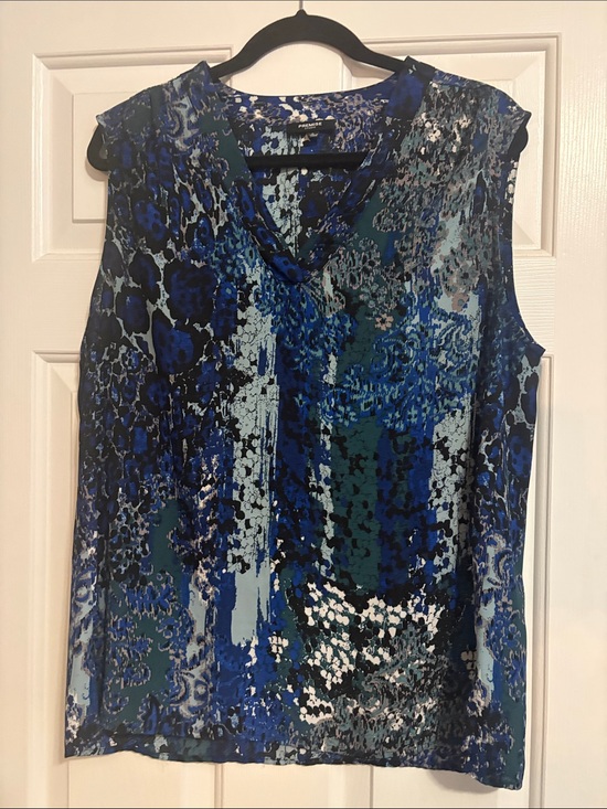 Premise Tops - Premise Blue & Teal V-Neck Printed Sleeveless Top